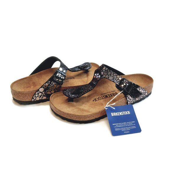 Birkenstock Gizeh Thong Sandals Womens 6-6.5 Black Metallic Stone EU 37 Regular - Picture 9 of 9
